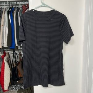 Lulu black oversized t-shirt with sheer stripes